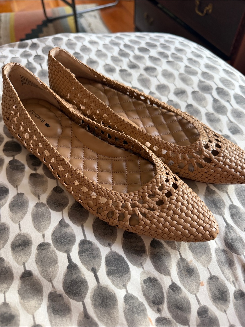 Birdies Tan Woven Pointed-Toe Ballet Flats